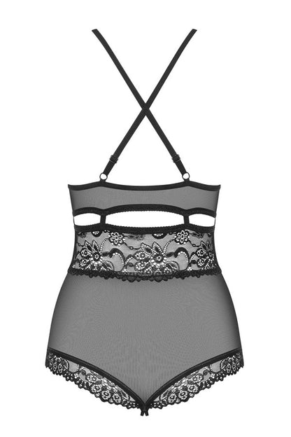 Body ouvert tulle et dentelle, noir - Obsessive