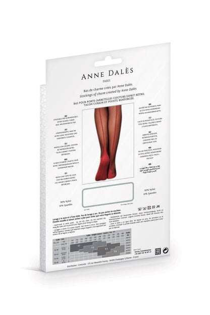 Bas couture pour porte-jarretelles Flora, noir et rouge - Anne Dalès