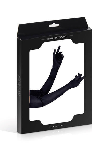 Gants longs en satin, noir - Paris Hollywood
