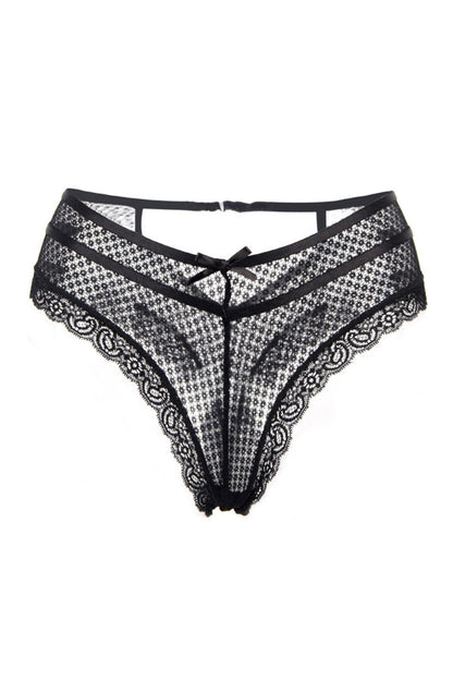 Tanga ajouré en dentelle, noir - Paris Hollywood