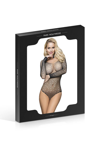 Body en résille avec strass, noir - Paris Hollywood