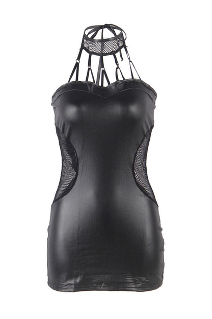 Robe wetlook et résille, noir - Paris Hollywood