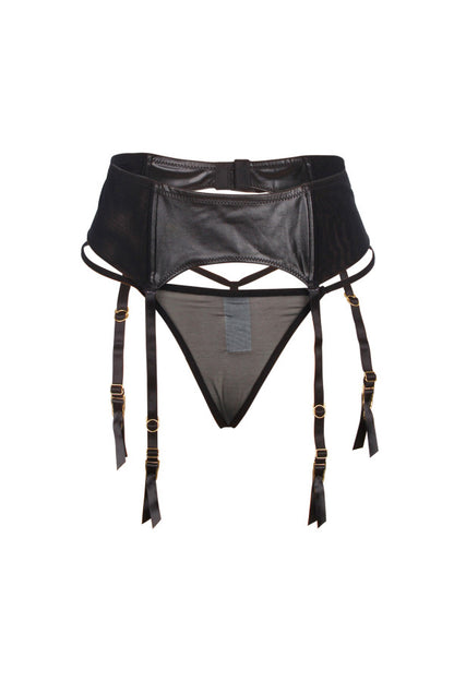 Porte-jarretelles et string wetlook, noir - Paris Hollywood