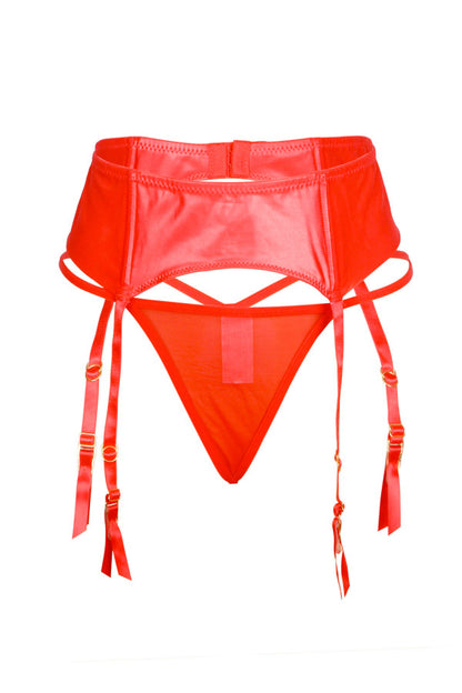 Porte-jarretelles et string wetlook, rouge - Paris Hollywood