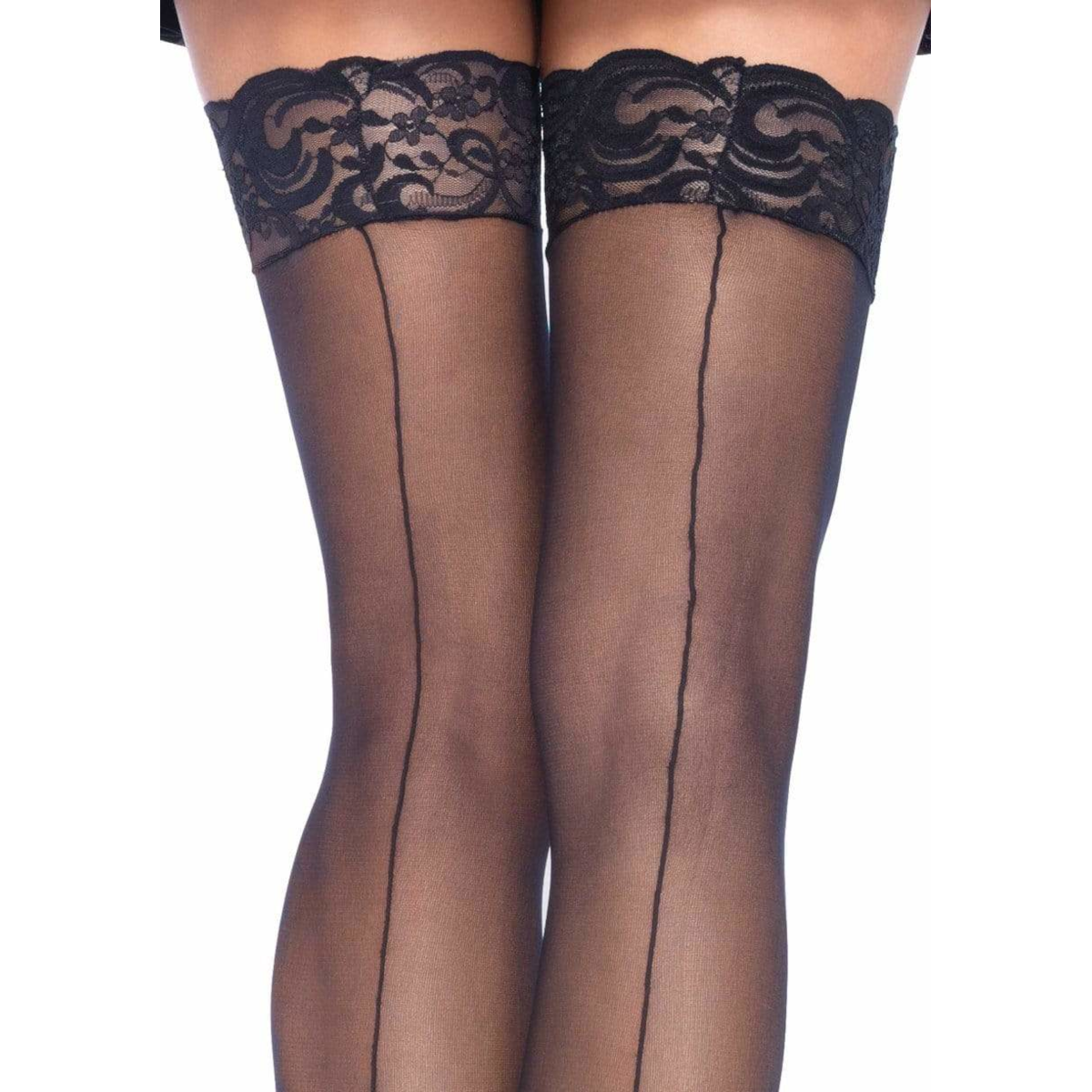Bas couture et jarretière fleurie, noir - Leg Avenue