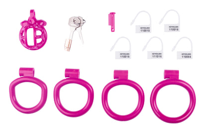 Cage de chasteté Lyfy 4 cm x 3,3 cm, rose marque Cocklock avec anneaux et cadenas pour travestis et sissy