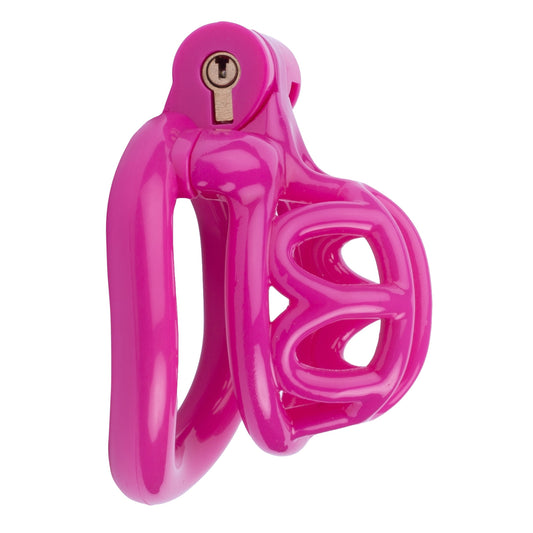 Cage de chasteté Lyfy 4 cm x 3,3 cm, rose marque Cocklock de profil pour travestis et sissy