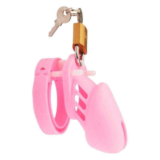 Cage de chasteté Sily 7 cm x 3,3 cm, rose de la marque Cocklock vue de profil pour travestis et sissy