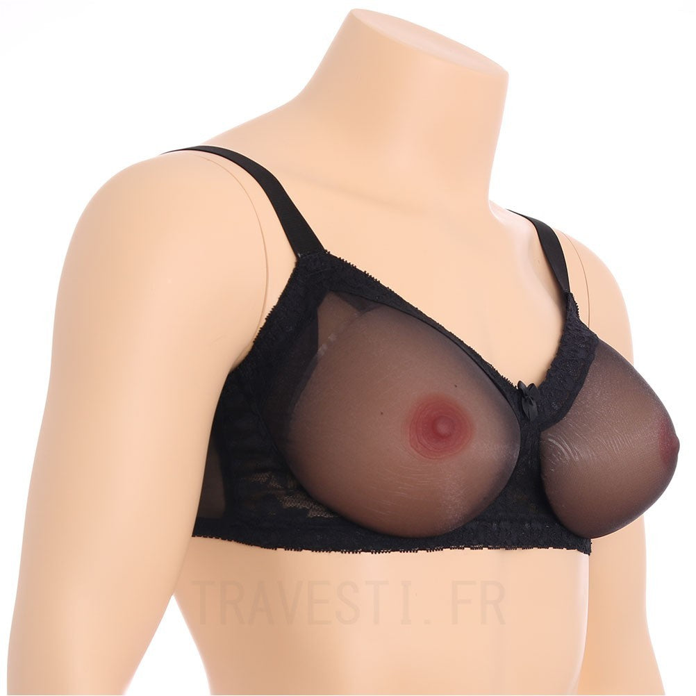 Une paire de faux seins en silicone à placer dans le soutien-gorge de forme triangulaire pour parfaitement épouser la forme des pectoraux.