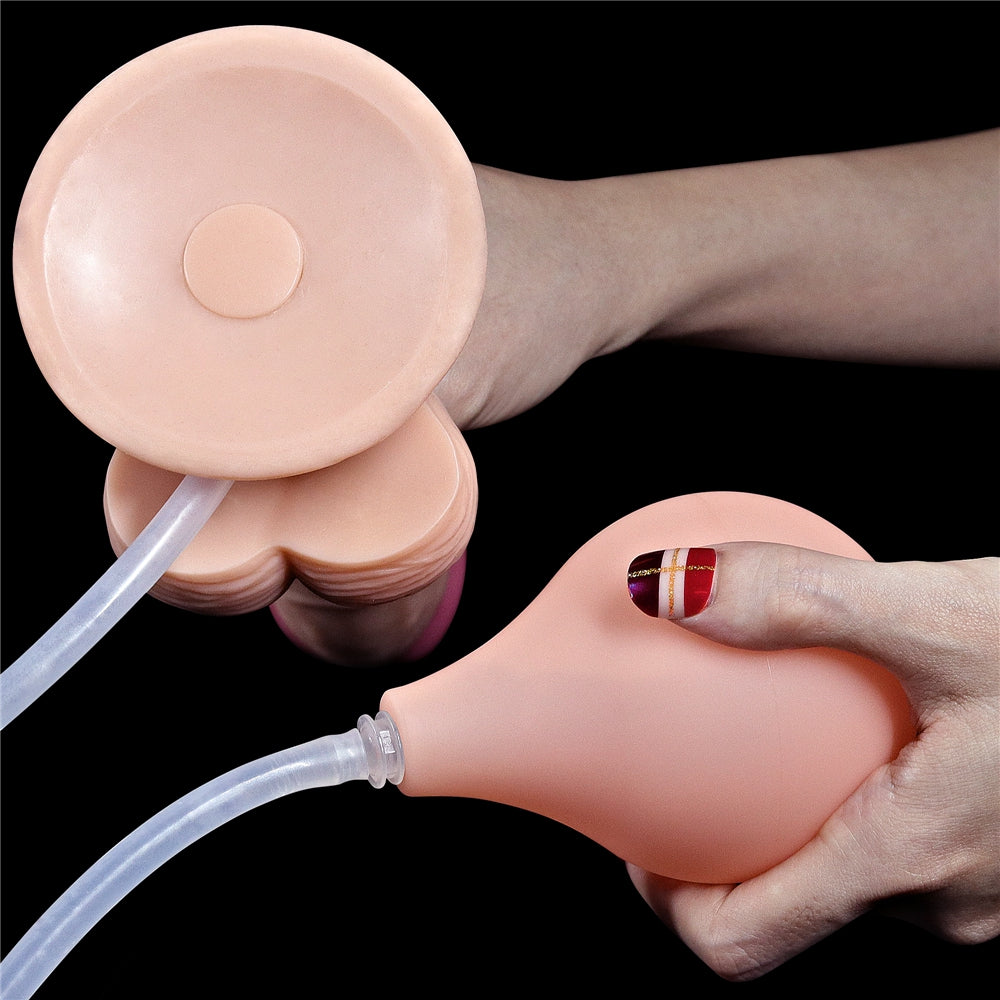 Gode éjaculateur Squirt 18 cm, chair marque LoveToy détails ventouse et poire