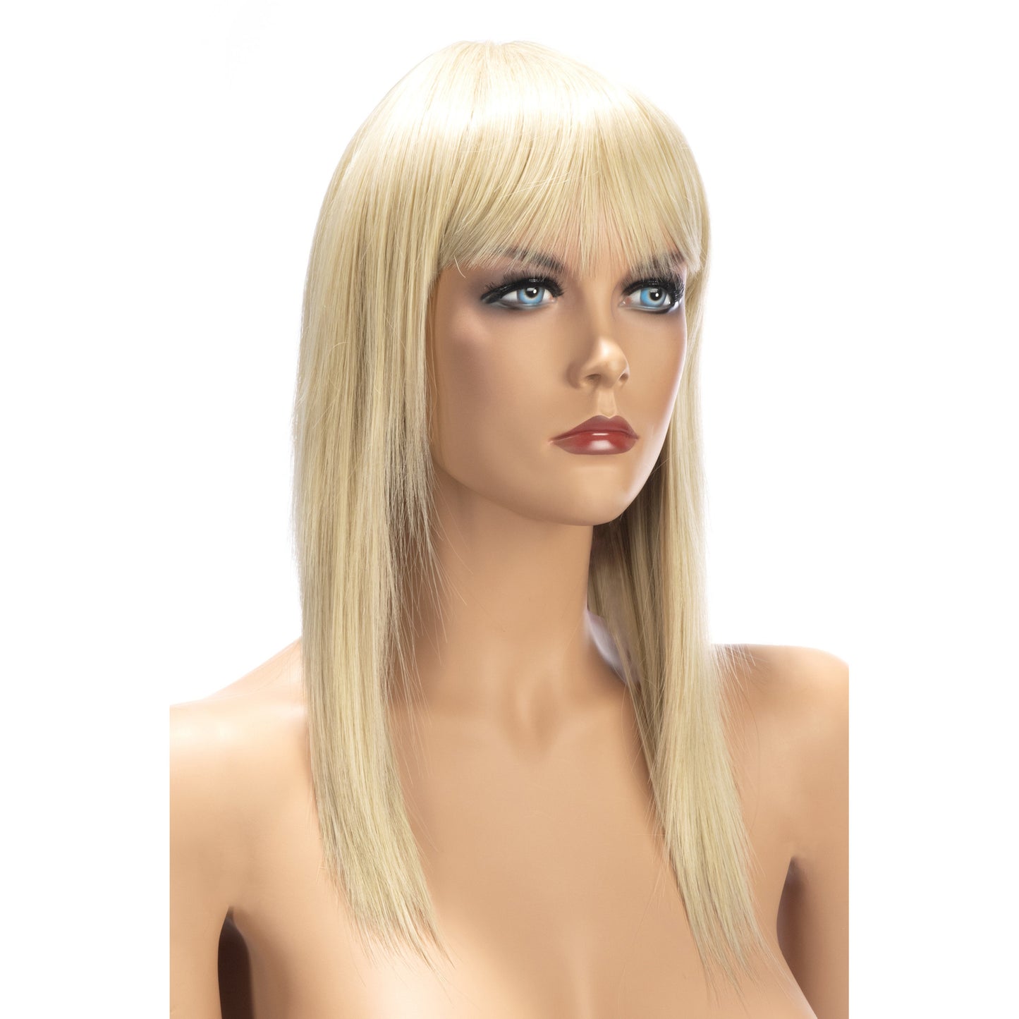 Perruque longue et lisse Allison en blond avec frange de la marque World Wigs de face