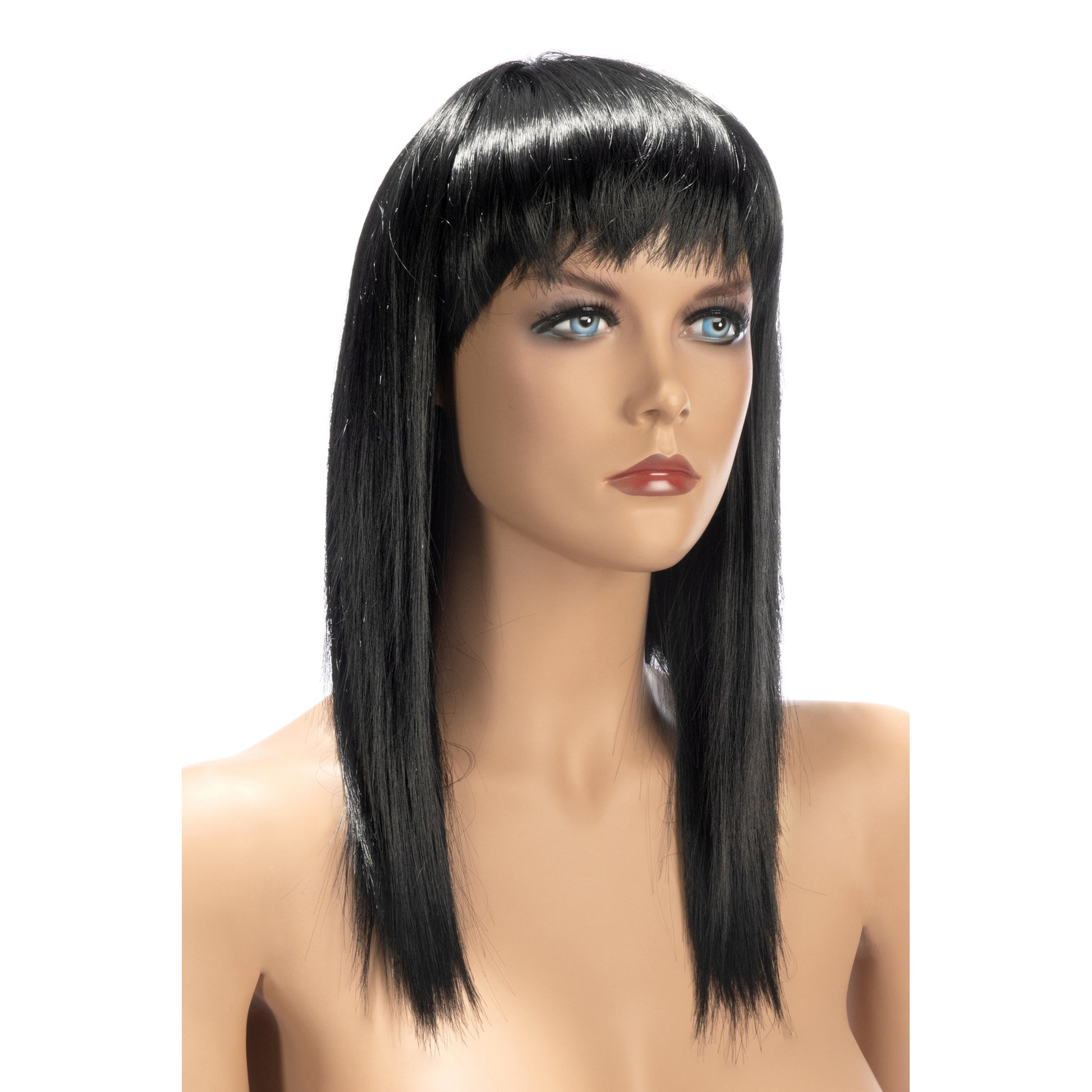 Perruque longue et lisse Allison en noir avec frange de la marque World Wigs de face