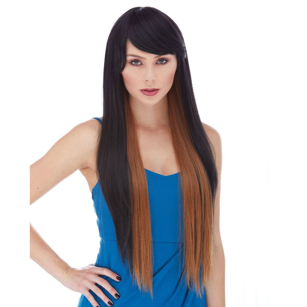 Perruque longue Nashville en châtain marque Sepia de face