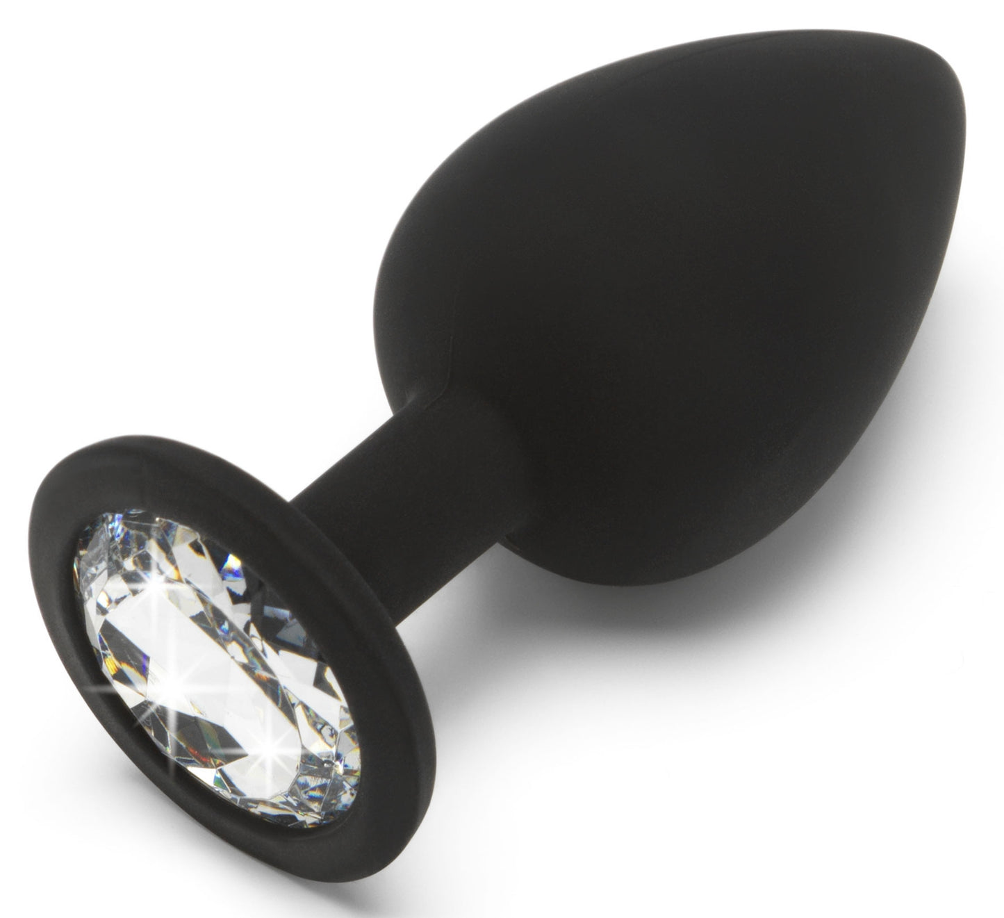 Plug anal bijou transparent Diamond Booty taille L, noir marque ToyJoy vu de côté