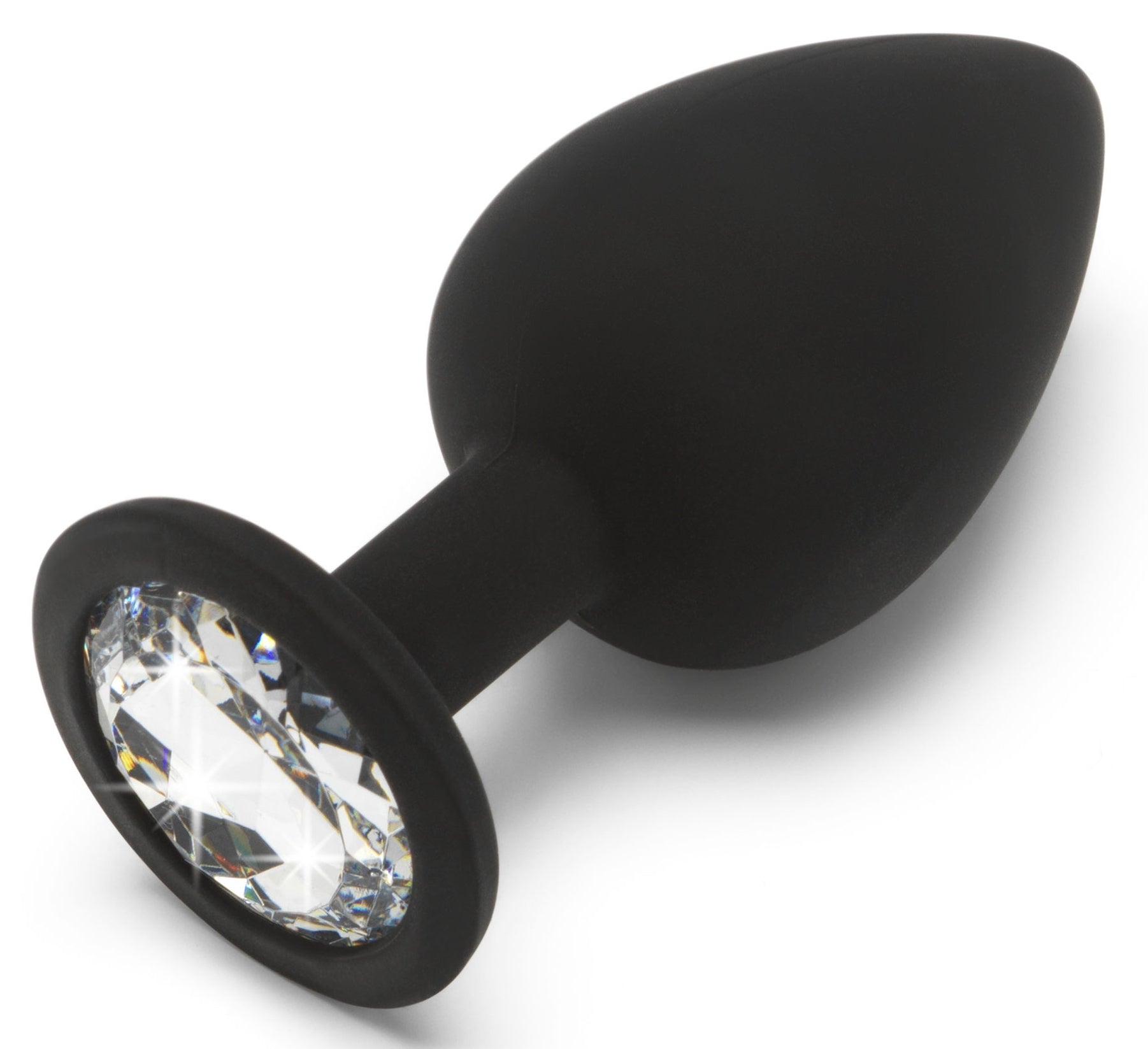 Plug anal bijou transparent Diamond Booty taille L, noir marque ToyJoy vu de côté