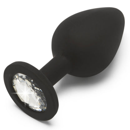 Plug anal bijou transparent Diamond Booty taille M, noir marque ToyJoy vu de côté