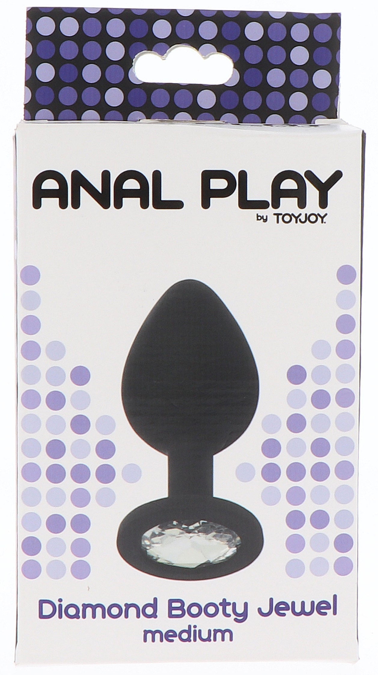 Plug anal bijou transparent Diamond Booty taille M, noir marque ToyJoy vu dans son packaging