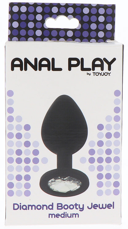 Plug anal bijou transparent Diamond Booty taille M, noir marque ToyJoy vu dans son packaging