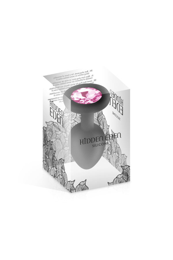 Plug anal en silicone et bijou Cloud taille S en noir de la marque Hidden Eden dans son emballage chic et transparent