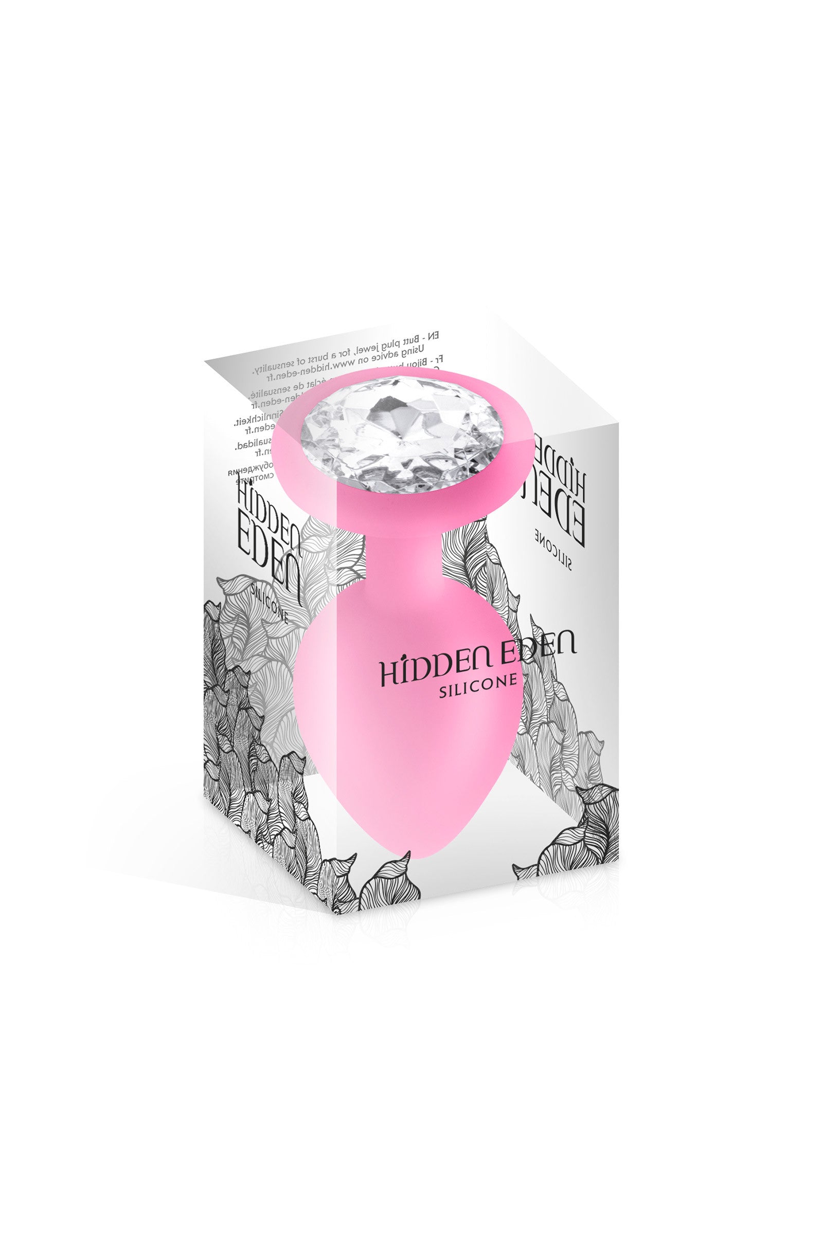 Plug anal en silicone avec bijou scintillant Cloud taille L dans son emballage chic et transparent.