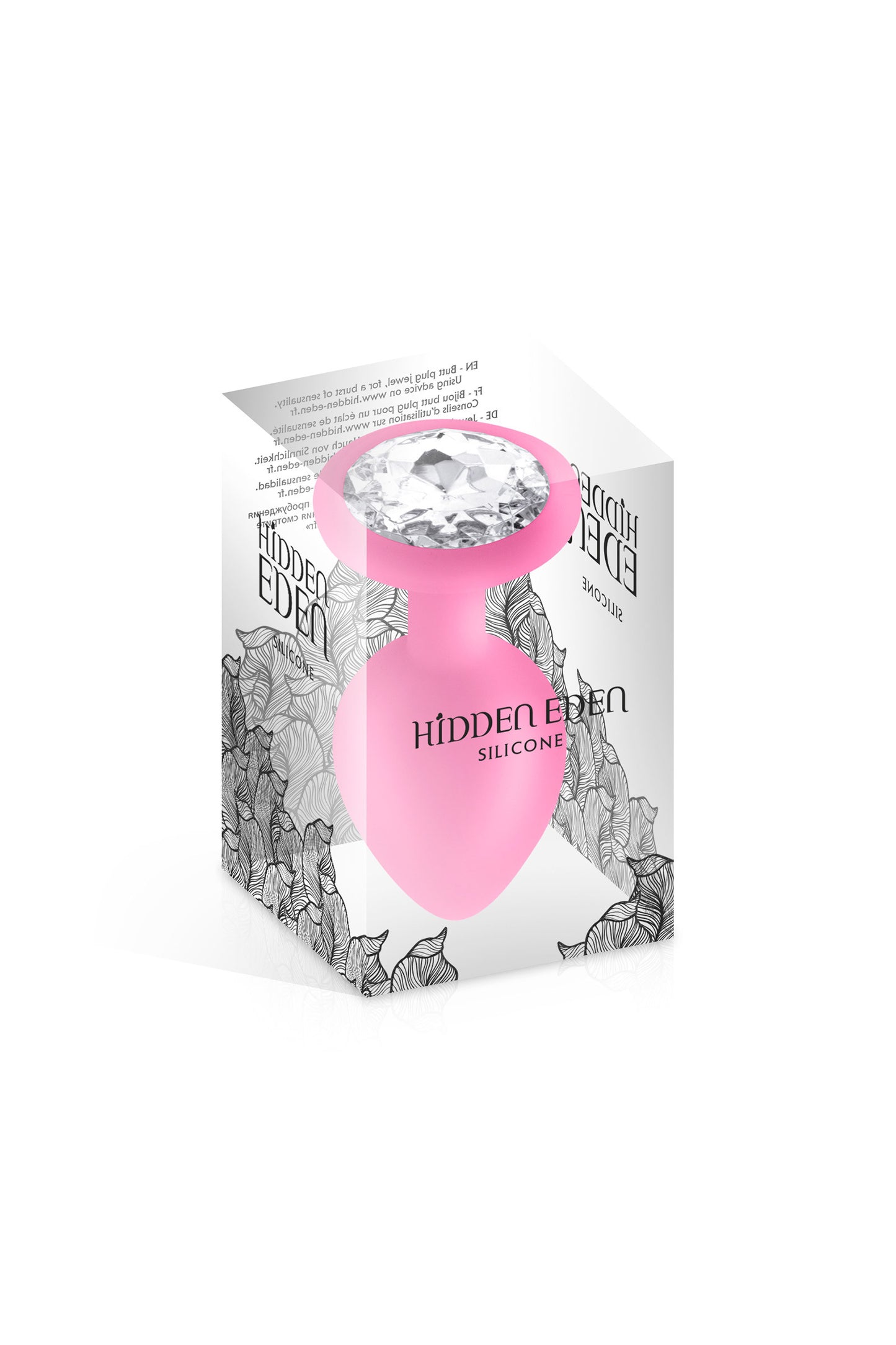 Plug anal avec bijou scintillant en silicone souple Cloud rose taille M dans son emballage chic et transparent