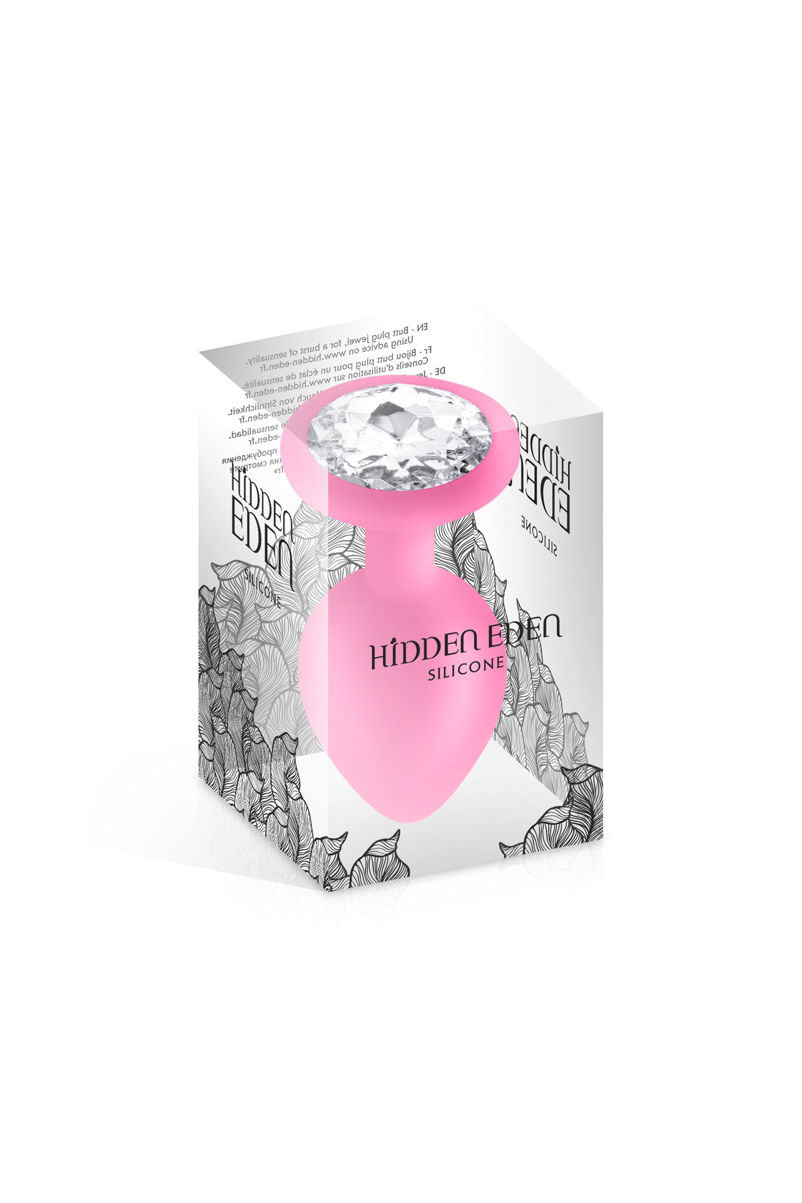 Plug anal avec bijou scintillant en silicone souple Cloud rose taille M dans son emballage chic et transparent