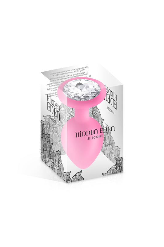 Plug anal avec bijou scintillant en silicone souple Cloud rose taille M dans son emballage chic et transparent