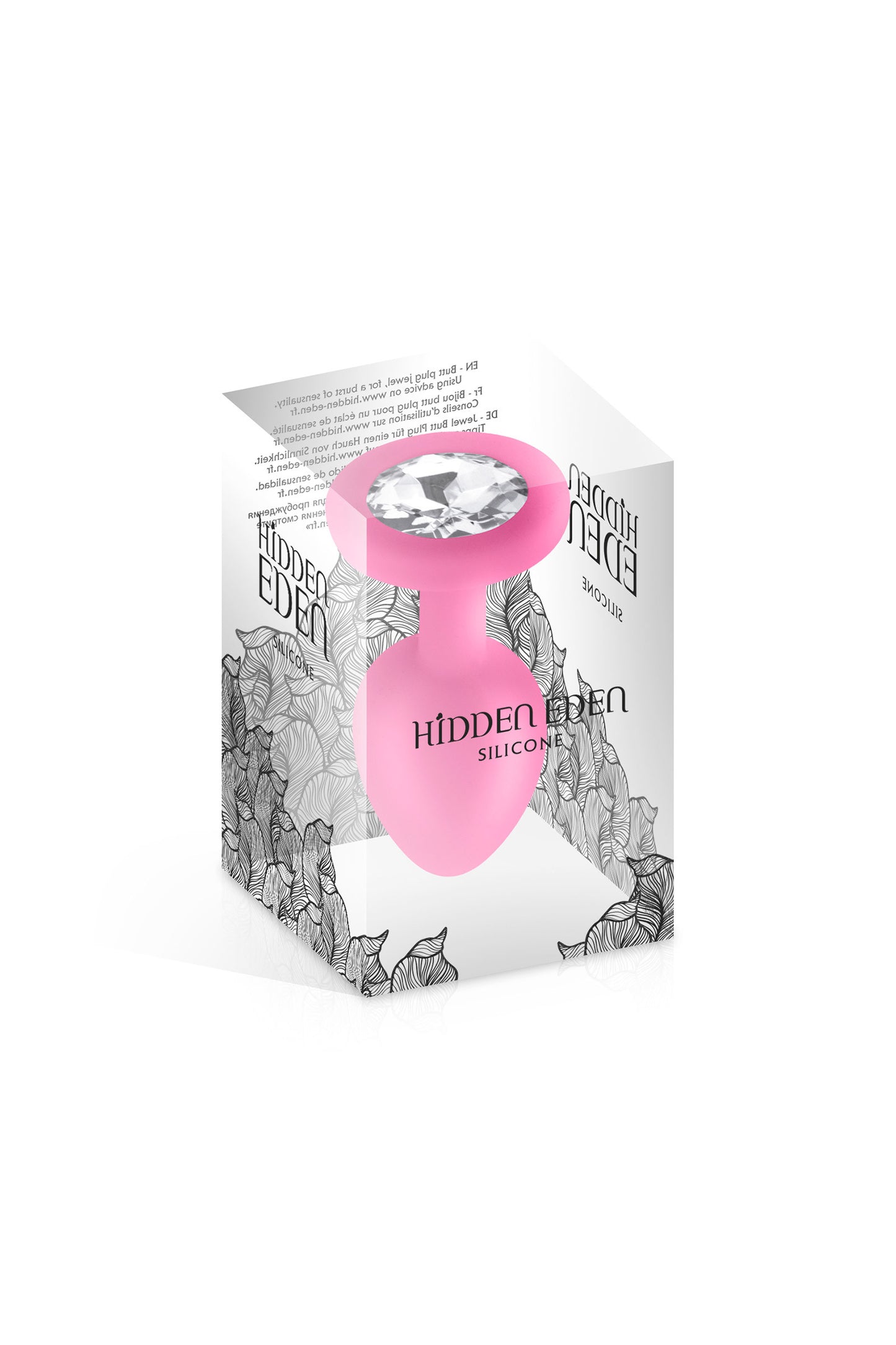 Plug bijou en silicone Cloud rose en taille S dans son emballage chic et transparent pour travesti