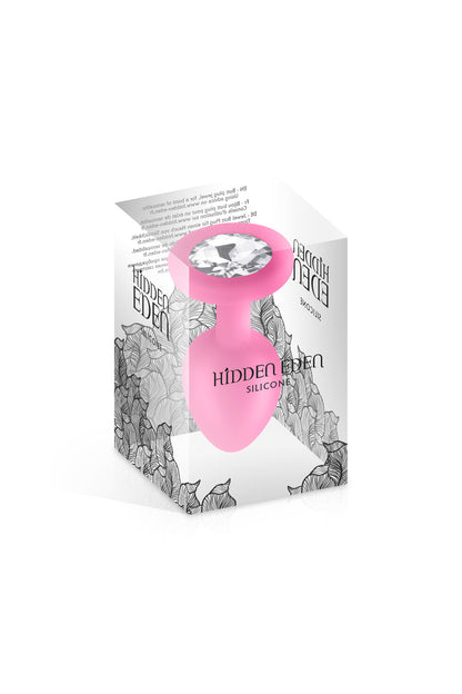 Plug bijou en silicone Cloud rose en taille S dans son emballage chic et transparent pour travesti