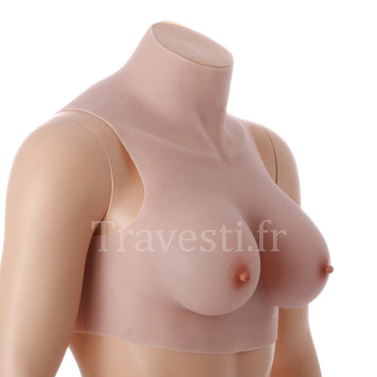 Poitrine réaliste en silicone à col montant, sans manches, bonnet C, très clair