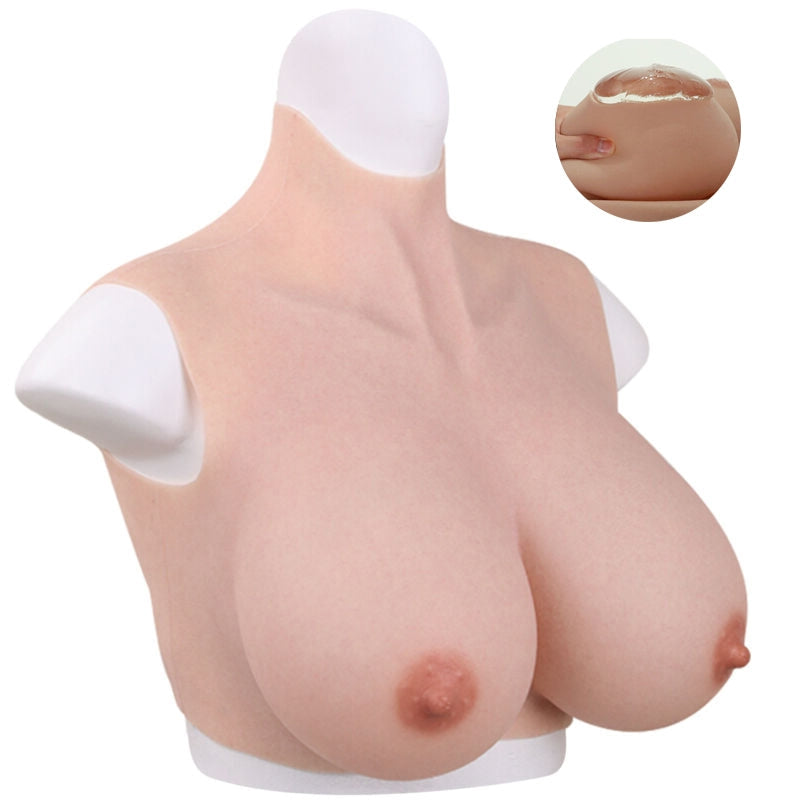 Poitrine à col montant, bonnet D - CrossGearX, remplissage en coton ou silicone, pour travestis et trans, vue de côté