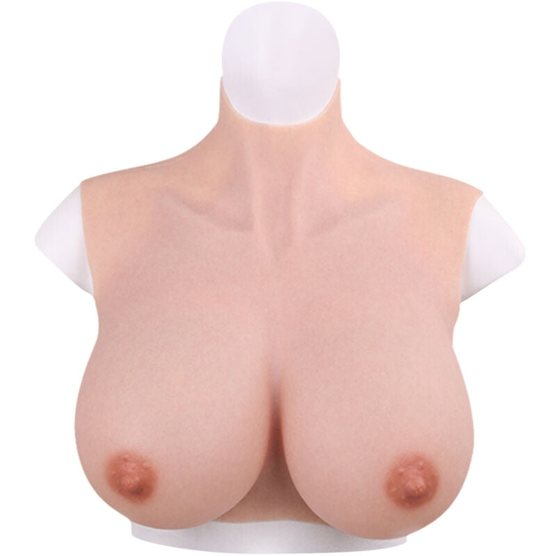 Poitrine à col montant, bonnet D - CrossGearX, remplissage en coton ou silicone, pour travestis et trans, vue de face