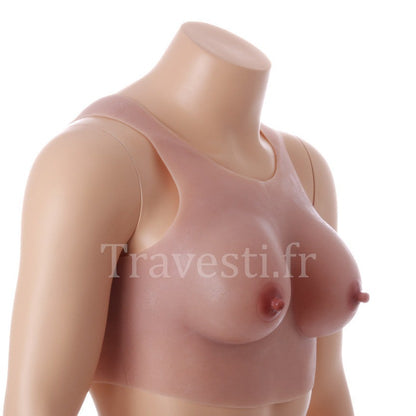 Poitrine réaliste en silicone à col rond, sans manches, bonnet B, teint clair