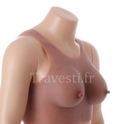 Poitrine réaliste en silicone à col rond, sans manches, bonnet B, hâle léger