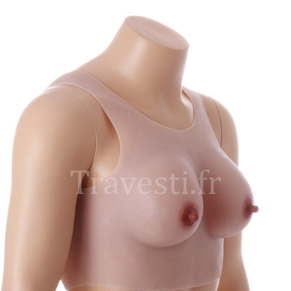 Poitrine réaliste en silicone à col rond, sans manches, bonnet B, très clair