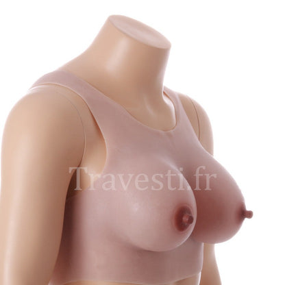 Poitrine réaliste en silicone à col rond, sans manches, bonnet C, teint clair