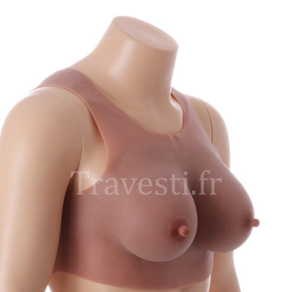 Poitrine réaliste en silicone à col rond, sans manches, bonnet C, hâle léger