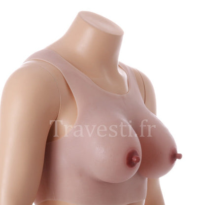 Poitrine réaliste en silicone à col rond, sans manches, bonnet C, très clair