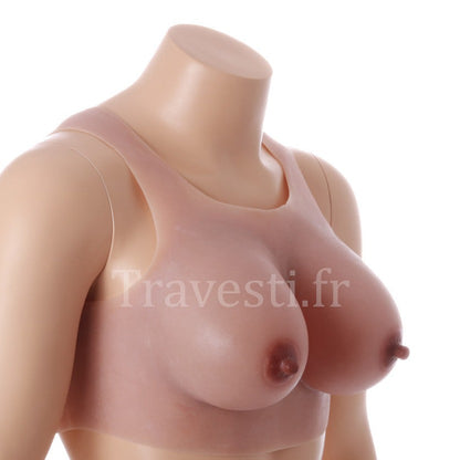 Poitrine réaliste en silicone à col rond, sans manches, bonnet D, teint clair