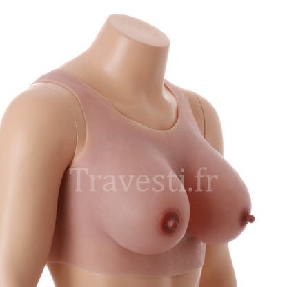 Poitrine réaliste en silicone à col rond, sans manches, bonnet E, teint clair