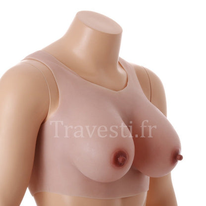 Poitrine réaliste en silicone à col rond, sans manches, bonnet E, très clair