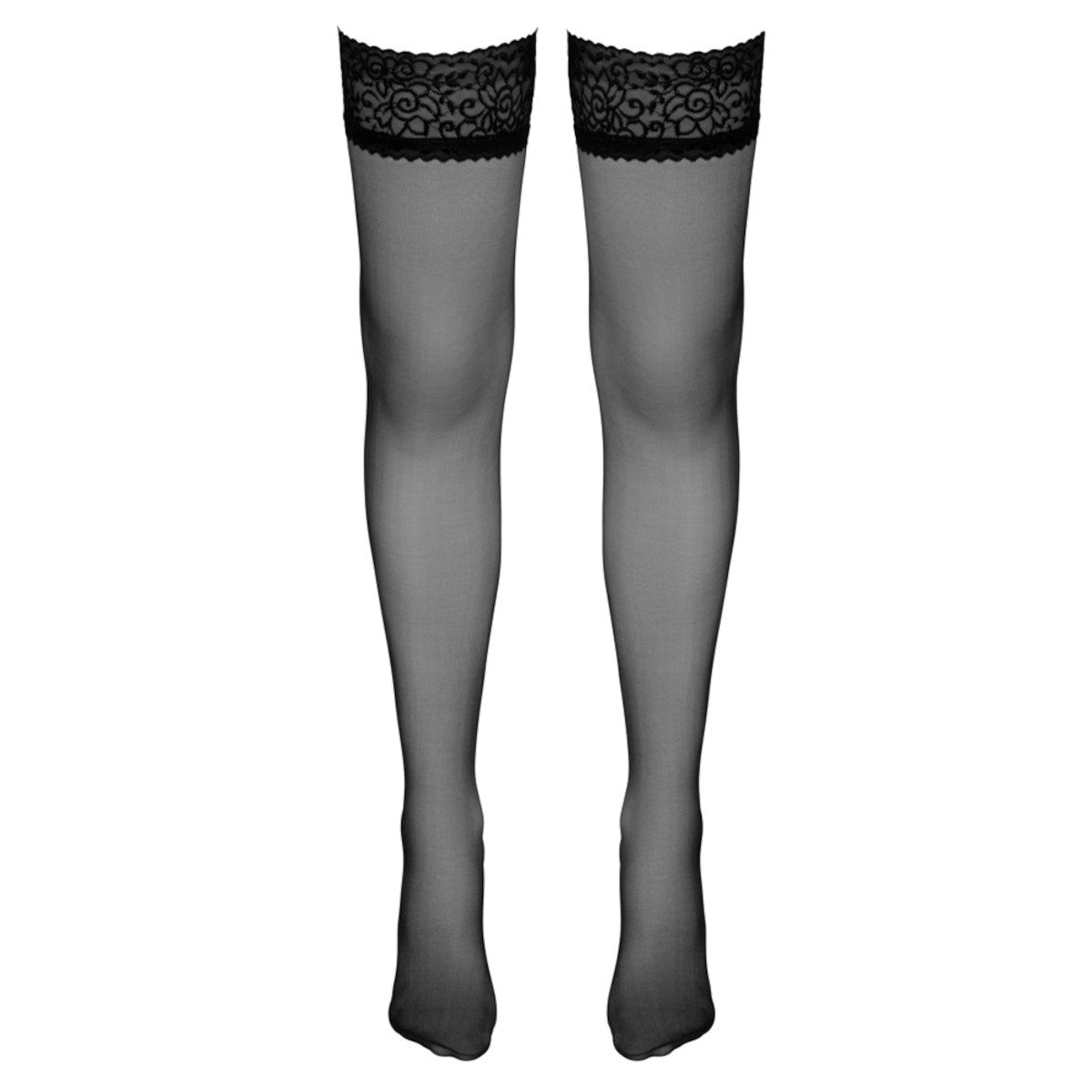 Bas autofixants en dentelle satinée, tenue parfaite, noir - Cottelli Legwear