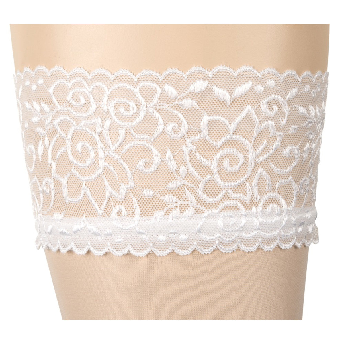 Bas autofixants en dentelle satinée, tenue parfaite, blanc - Cottelli Legwear