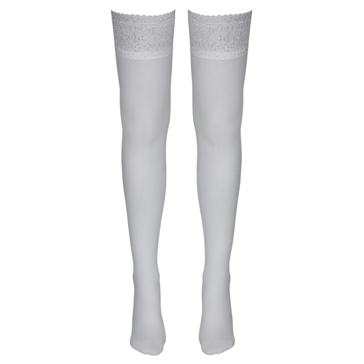Bas autofixants en dentelle satinée, tenue parfaite, blanc - Cottelli Legwear