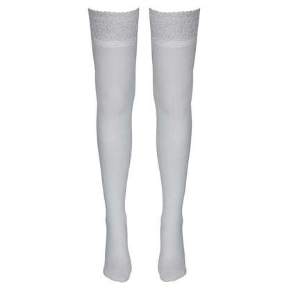 Bas autofixants en dentelle satinée, tenue parfaite, blanc - Cottelli Legwear