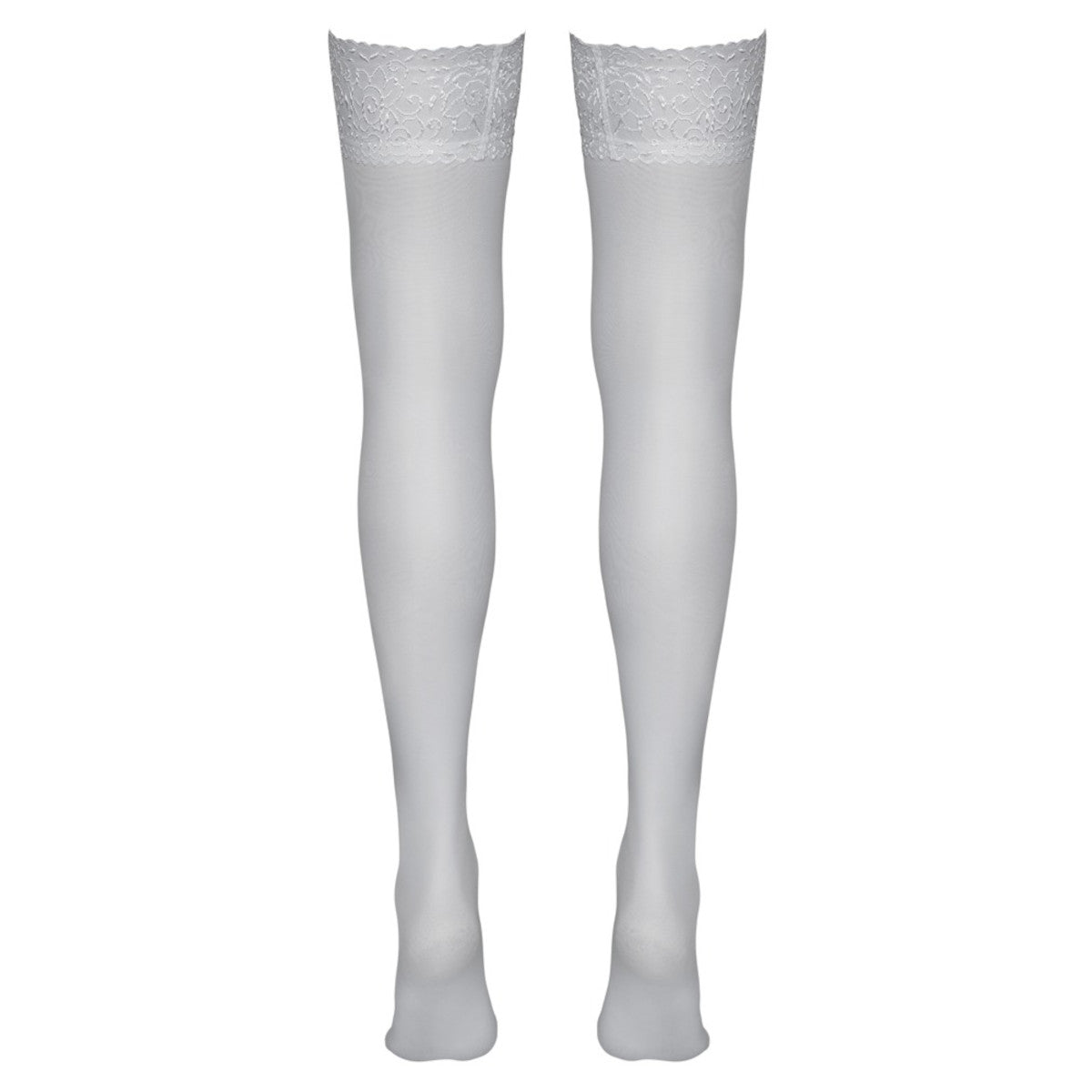 Bas autofixants en dentelle satinée, tenue parfaite, blanc - Cottelli Legwear
