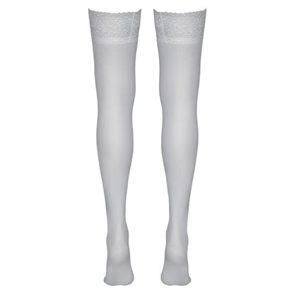 Bas autofixants en dentelle satinée, tenue parfaite, blanc - Cottelli Legwear