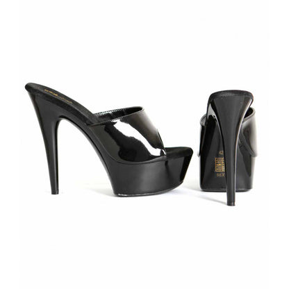Mules à plateforme en grande taille, noir verni - Sois Belle