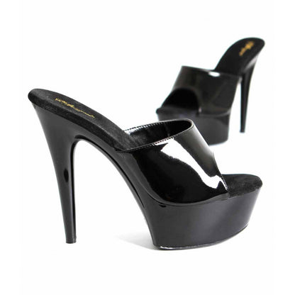 Mules à plateforme en grande taille, noir verni - Sois Belle
