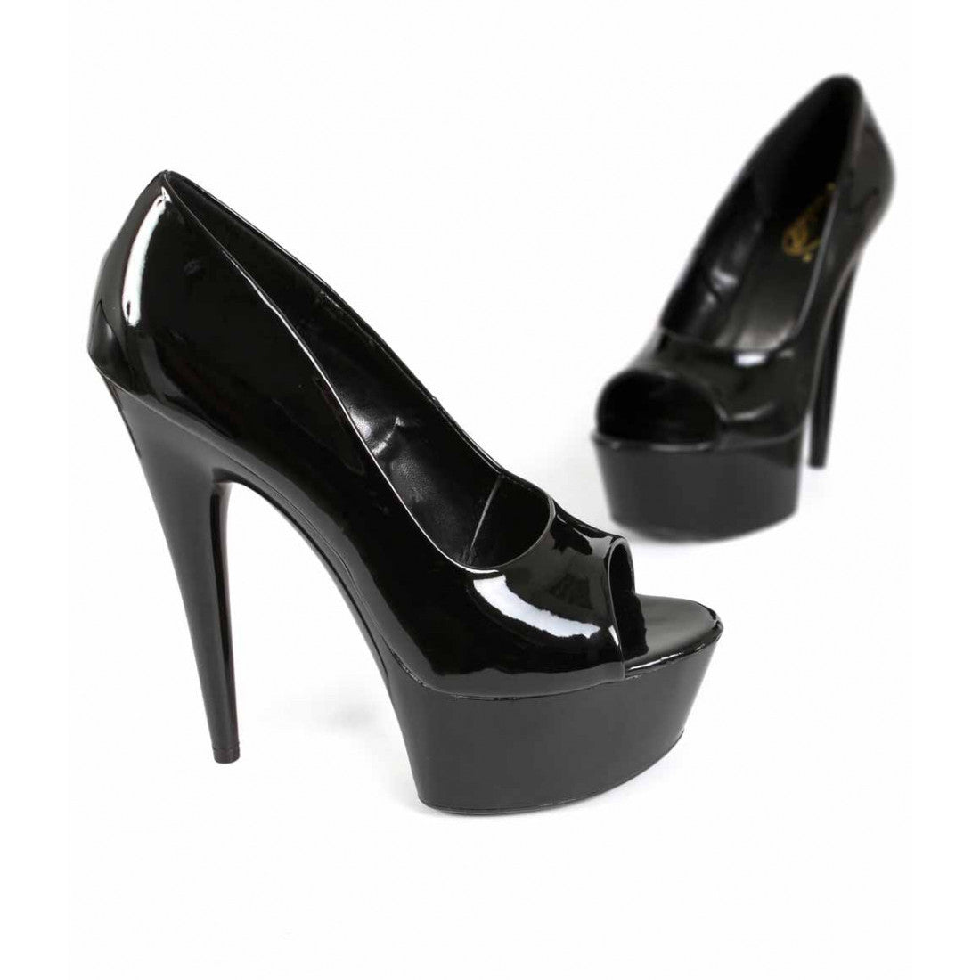 Escarpins peep toes à plateforme en grande taille, noir verni - Sois Belle